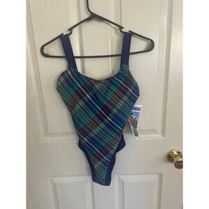 Jantzen Sport Vintage‎ 90s HICut Blue Plaid Swimsuit One Piece Size 6 NWT